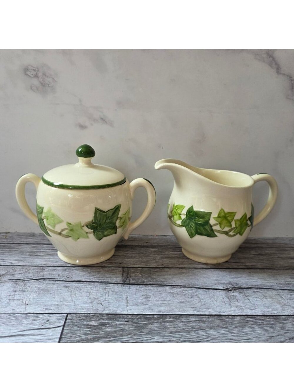Franciscan Ivy Creamer & Sugar Bowl Set With Lid Vintage Ceramic USA Made